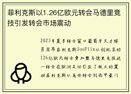 菲利克斯以1.26亿欧元转会马德里竞技引发转会市场震动